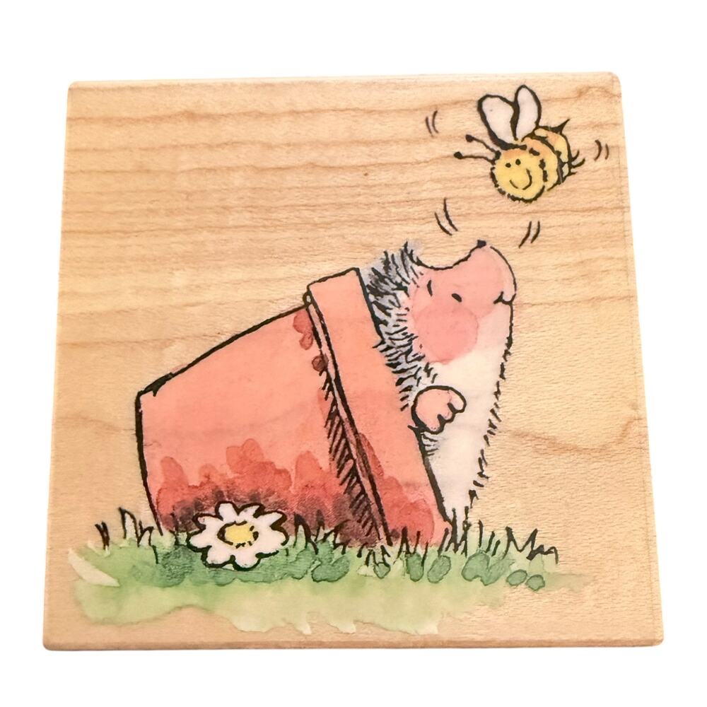 Penny Black Hedgehog In Flower Pot Bee Happy 1724E Rubber Stamp